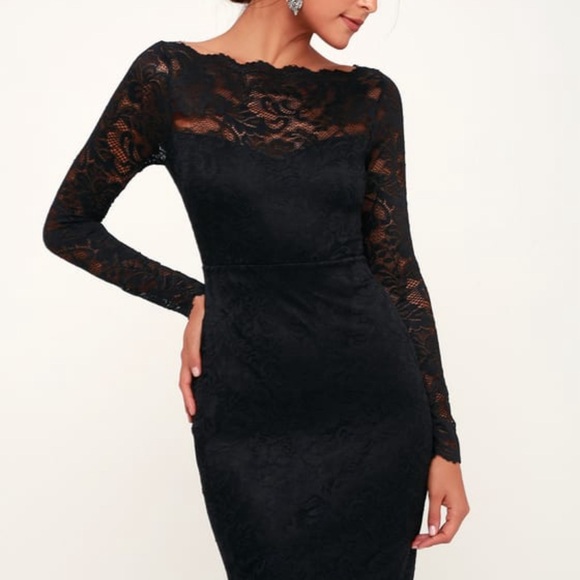 Lulu Margalo Black Lace Long Sleeve Bodycon Dress - Picture 2 of 3